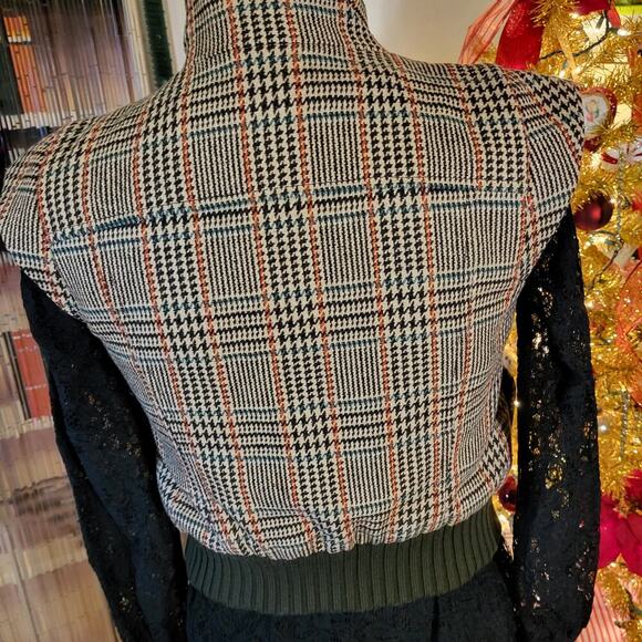 Vintage Benetton houndstooth vest brown trim cap sleeve wool blend small - Picture 11 of 16